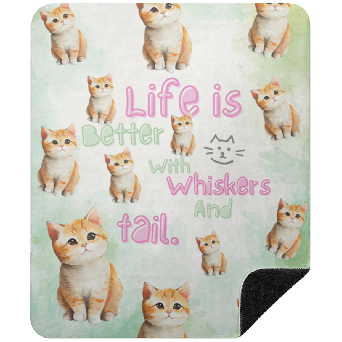 Manta Sherpa con cita de gato | Negro