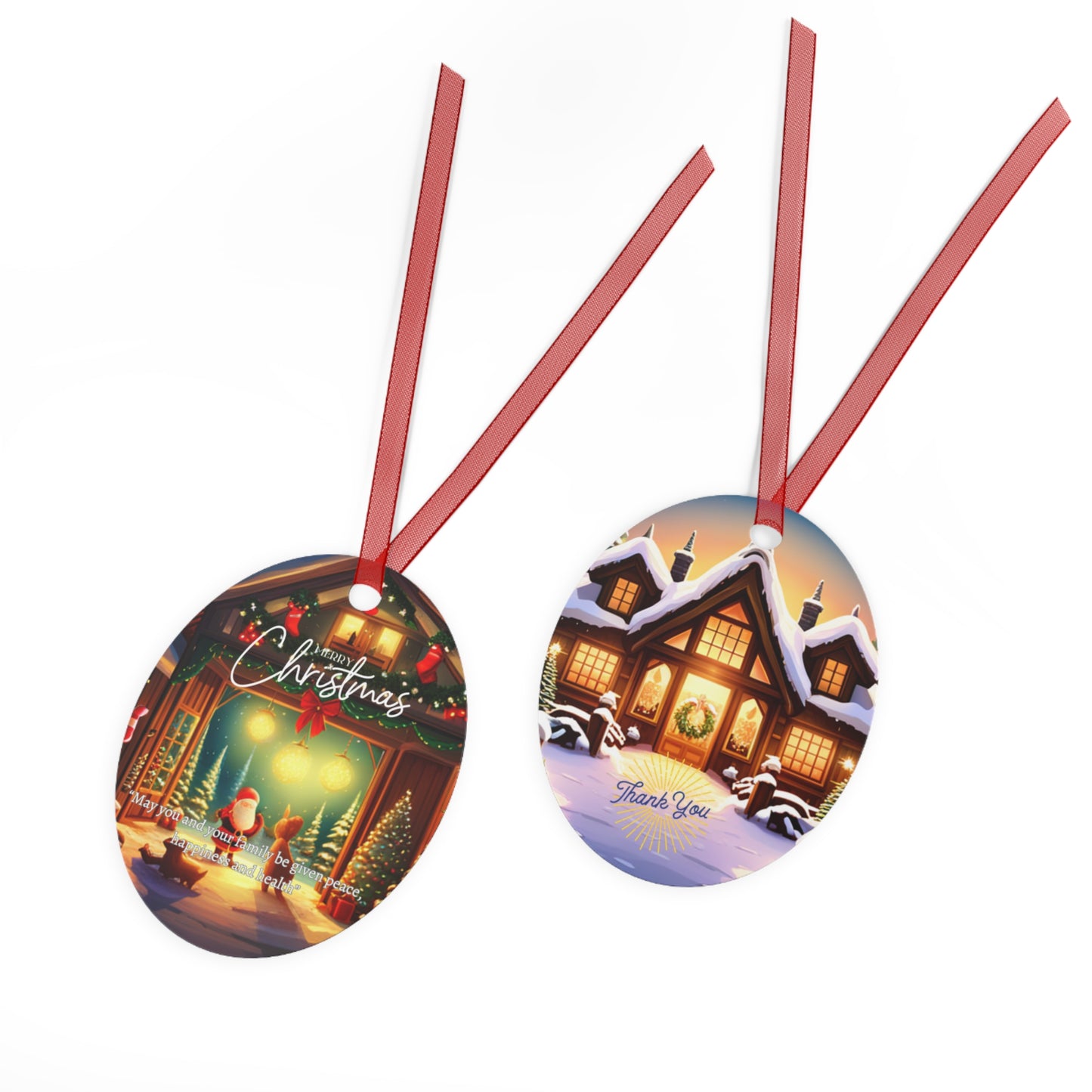 Merry Christmas Metal Ornaments, 4 Shapes, 2 Sides