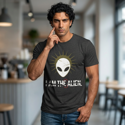 I AM THE ALIEN T-Shirt — Funny Minimalist UFO Conspiracy Tee for UFO Enthusiasts