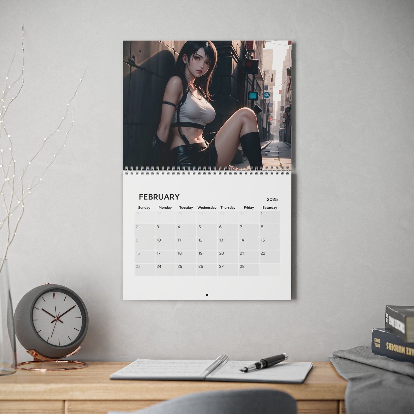 Tifa Lockhart Wall Calendar 2025, Final Fantasy VII Calendar, I Love Tifa Art, Gamer Gift, Game Room Decor, Monthly Planner