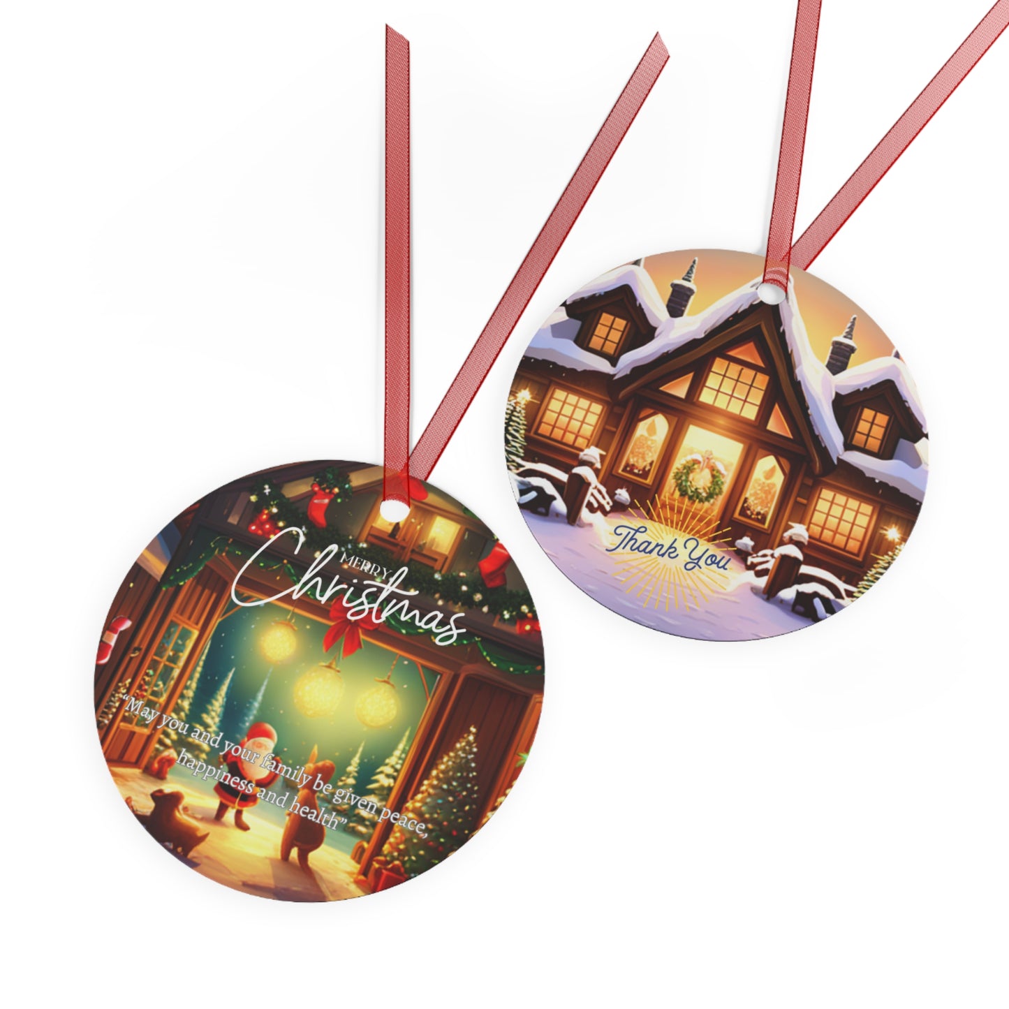 Merry Christmas Metal Ornaments, 4 Shapes, 2 Sides