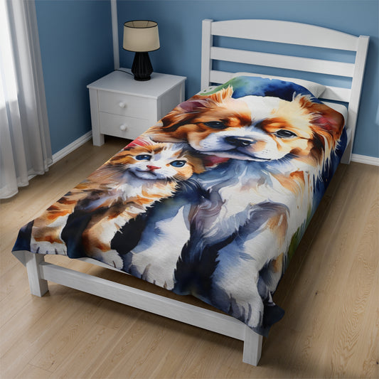 Cat & Dog Anime Velveteen Plush Blanket