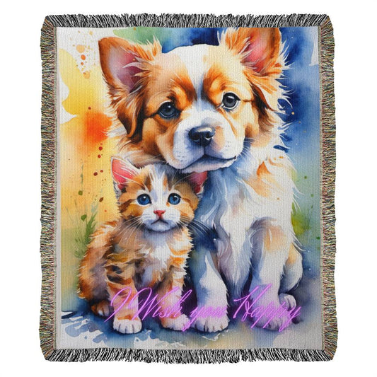 Cat and Dog | Cute Anime Woven Blanket