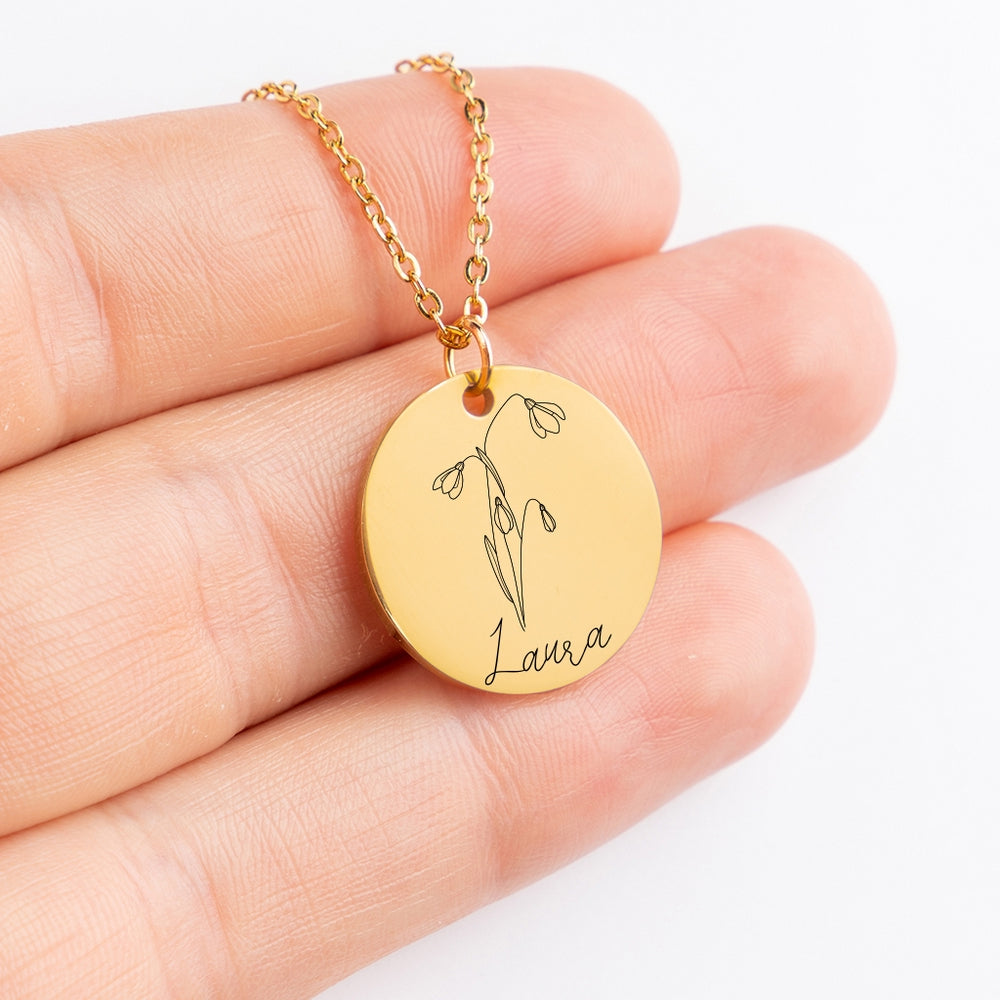 Personalized Custom Name & Birth Flower Necklace