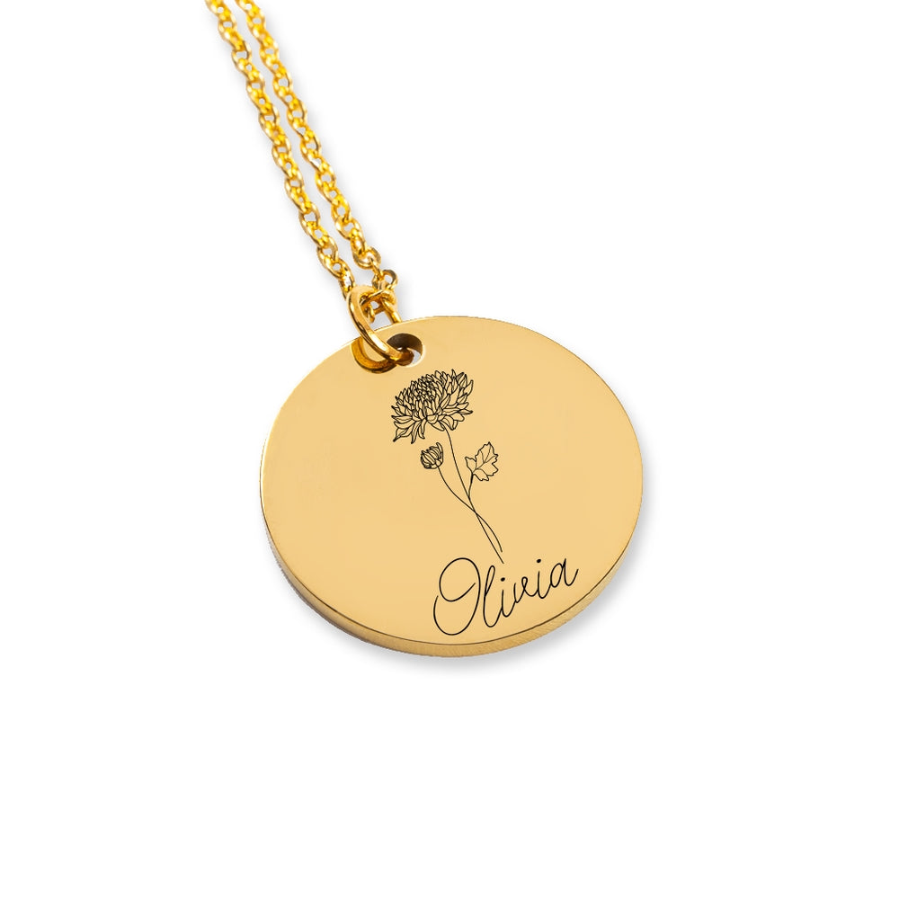 Personalized Custom Name & Birth Flower Necklace