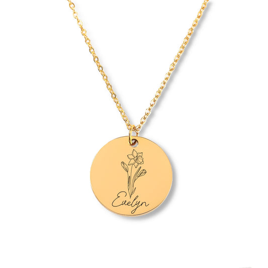 Personalized Custom Name & Birth Flower Necklace